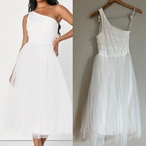 NWOT Already Perfect White Tulle One-Shoulder Midi Dress